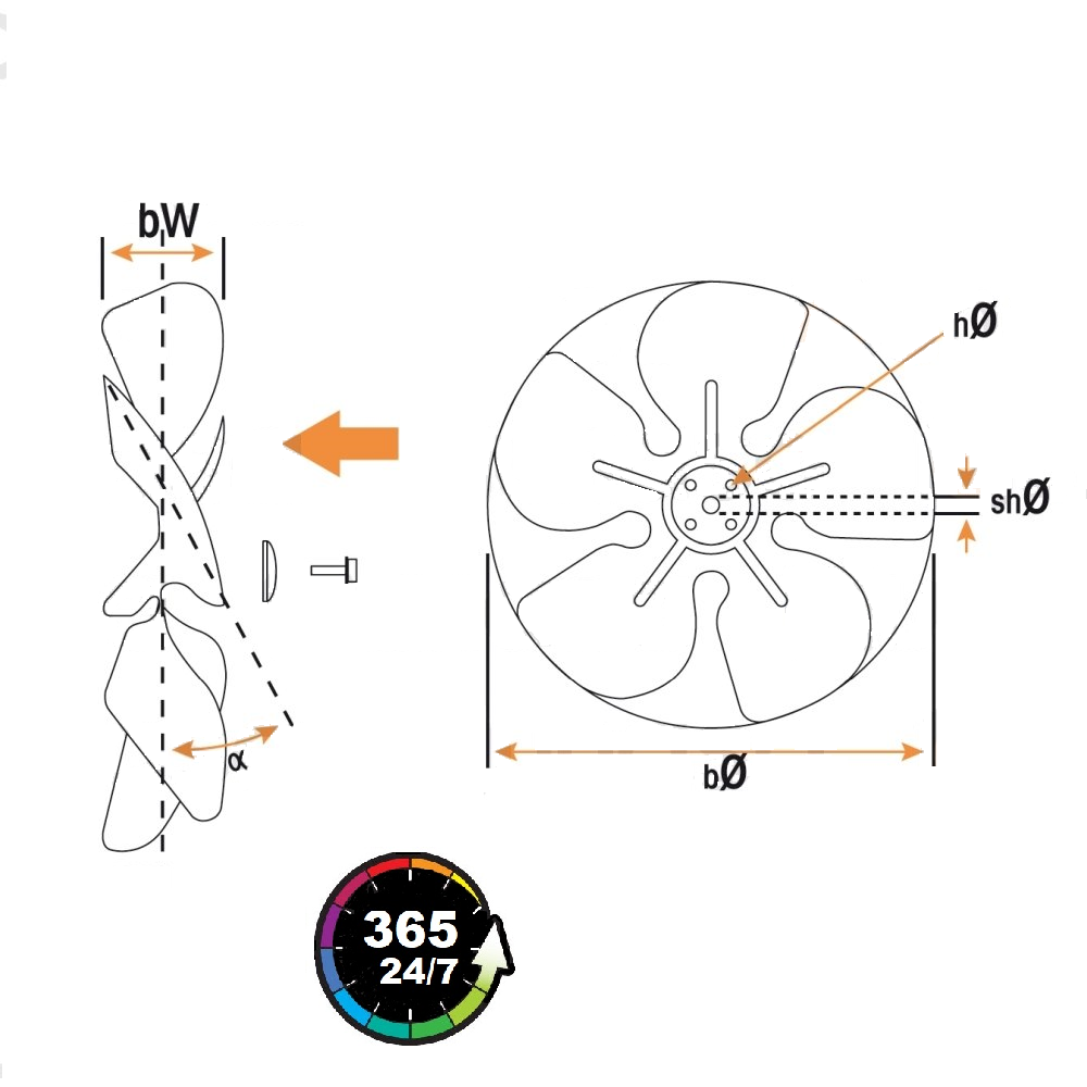 ASPAS (HÉLICE) VENTILADOR Ø254mm 22º ASPIRANTE, ELCO